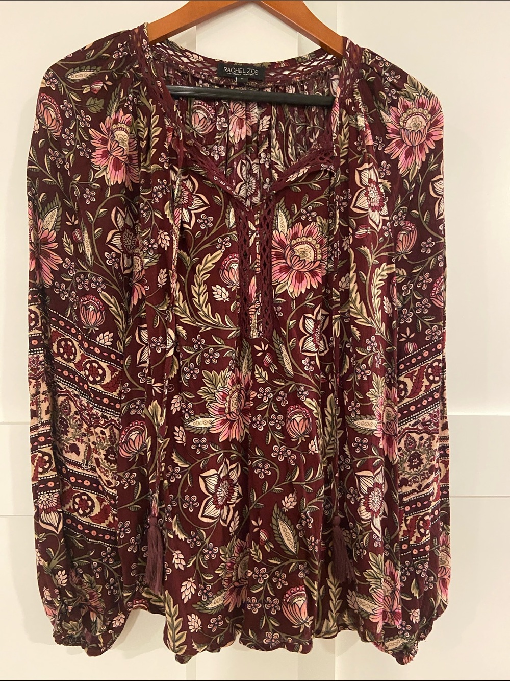 Rachel Zoe Maroon Floral Peasant Tunic